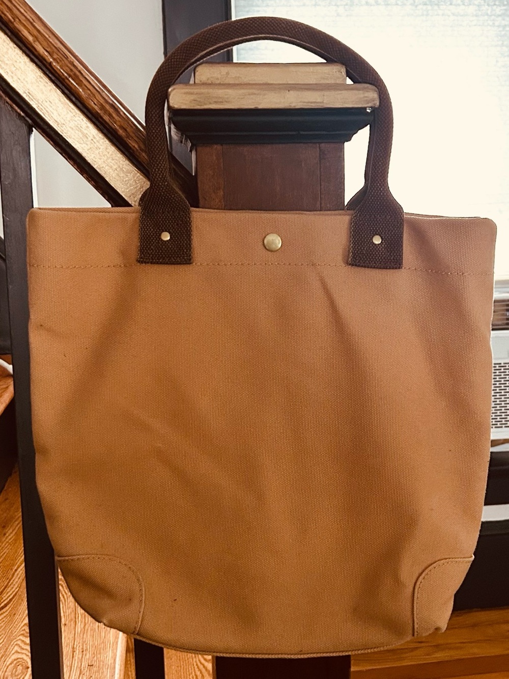 J Crew’s Perfect Canvas Tote Bag In Butternut And Classic Brown